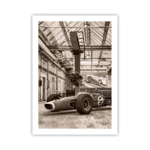 Poster - Kultiger Rennwagen im Industrie-Interieur - 50x70cm - Die Siegerruhe - Moderne Wanddekoration für Wohnzimmer und Schlafzimmer ARTTOR