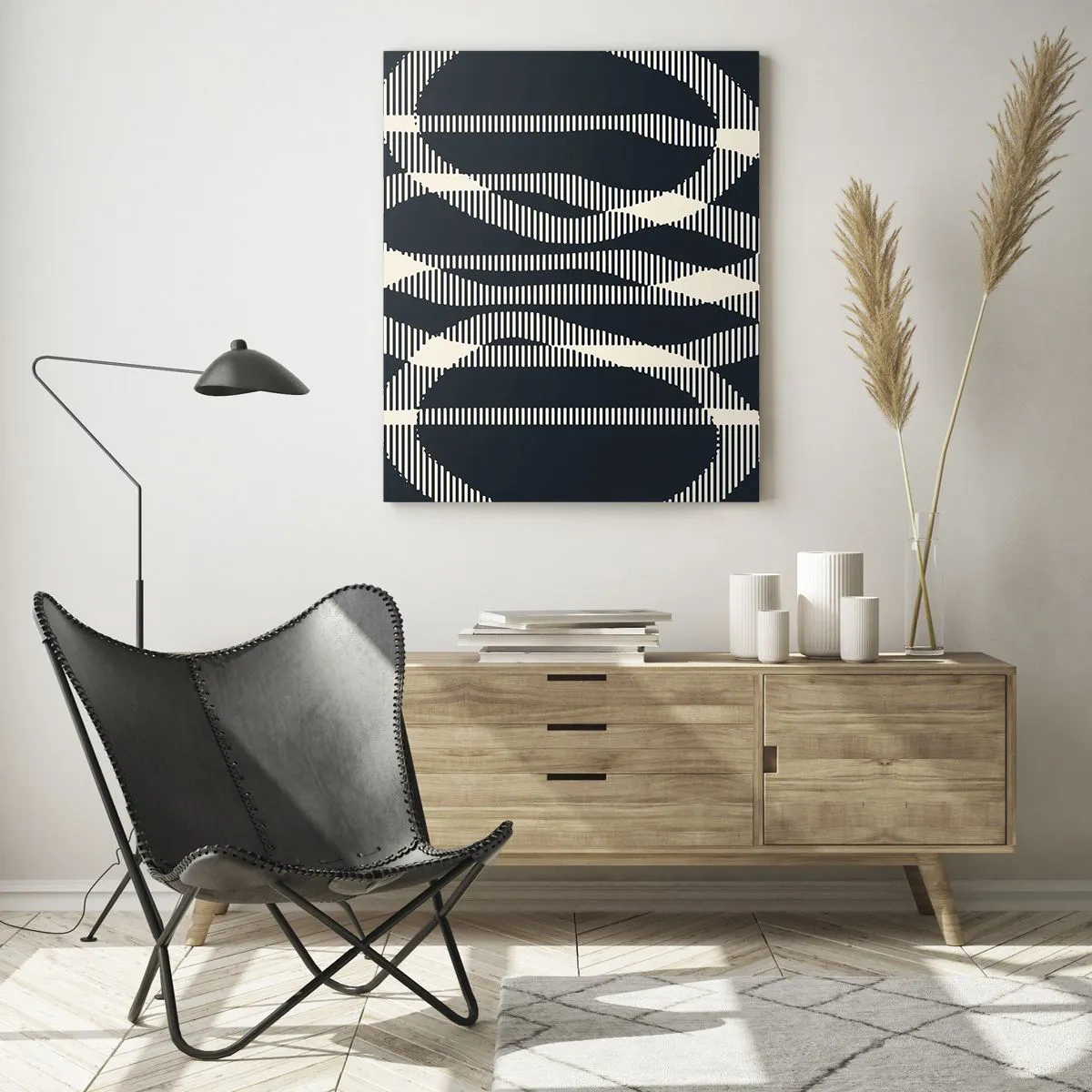 Glasbild - Bild auf glas - Geometrische Linien in hellen Farbtönen auf dunklem Hintergrund - 80x120cm - Ein Versuch, die Dunkelheit zu durchbrechen - Moderne Wanddekoration für Wohnzimmer und Schlafzimmer ARTTOR