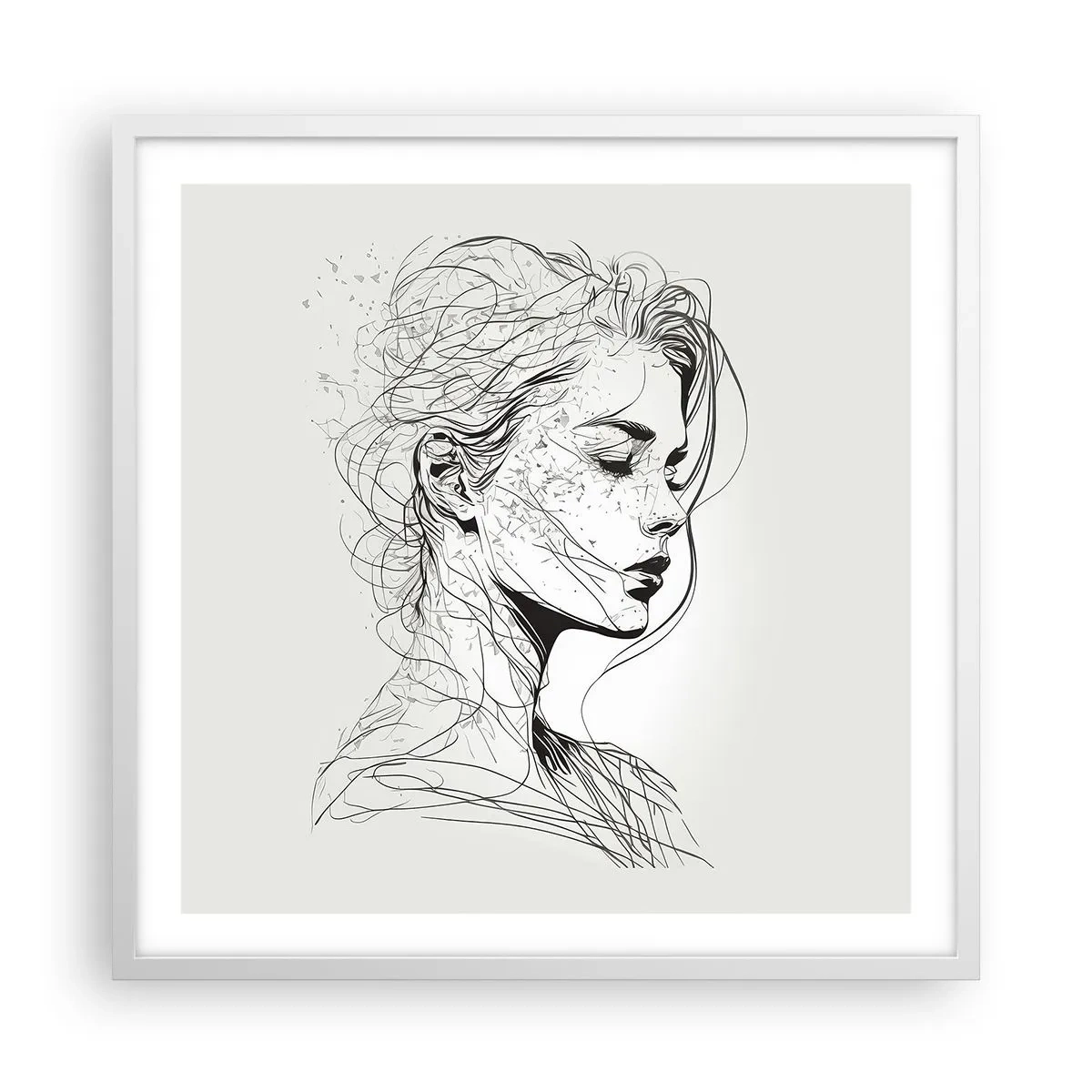 Poster in einem weißen Rahmen - Porträt im Gedanken - 60x60 cm