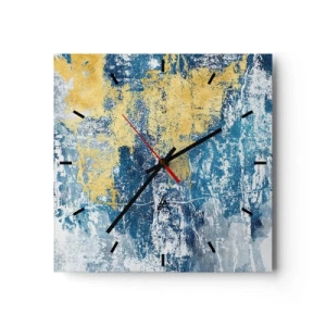 Wanduhr - Glasuhr - Abstraktion in Blau- und Gelbtönen - 30x30cm - Abstraktion voller Wetter - Moderne Wanddekoration für Wohnzimmer und Schlafzimmer ARTTOR