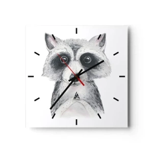 Wanduhr - Glasuhr - Adorable Portrait eines Waschbären auf weißem Hintergrund - 30x30cm - Ein Moment zum Bewegen - Moderne Wanddekoration für Wohnzimmer und Schlafzimmer ARTTOR
