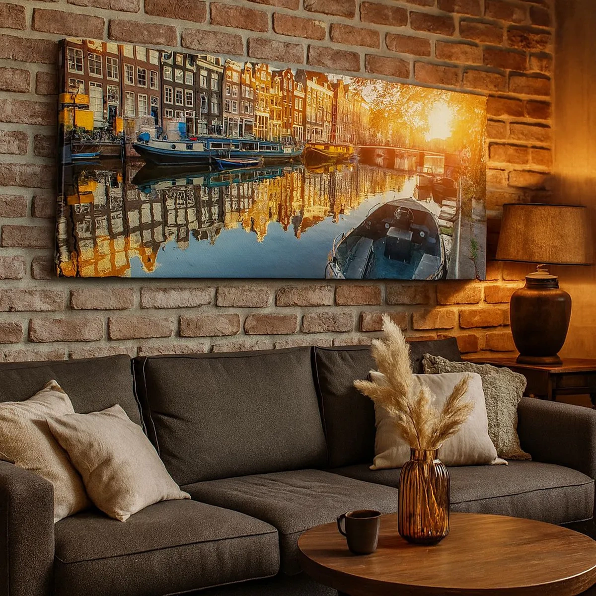 Bild auf Leinwand - Leinwandbild - Morgen in Amsterdam - 100x40 cm