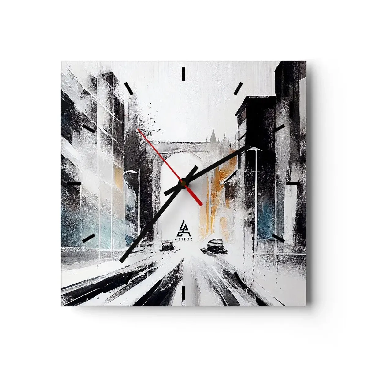 Wanduhr - Glasuhr - Abstraktes Stadtpanorama mit einer Bogenbrücke - 30x30cm - Stadtstudie: Architektur und Bewegung - Moderne Wanddekoration für Wohnzimmer und Schlafzimmer ARTTOR