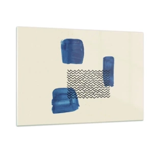 Glasbild - Bild auf glas - Moderne Abstraktion mit blauen Akzenten - 120x80cm - Ein abstraktes Quartett - Moderne Wanddekoration für Wohnzimmer und Schlafzimmer ARTTOR