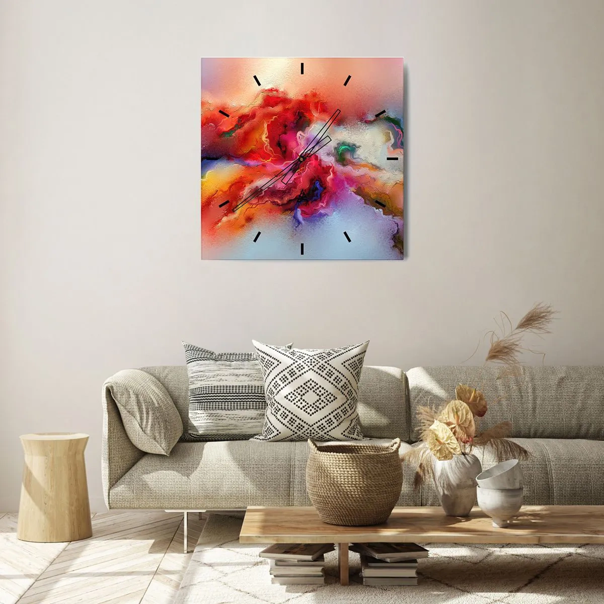 Wanduhr - Glasuhr - Bunte Abstraktion mit dynamischer Komposition - 30x30cm - Wie man Träume fängt - rauchen - Moderne Wanddekoration für Wohnzimmer und Schlafzimmer ARTTOR