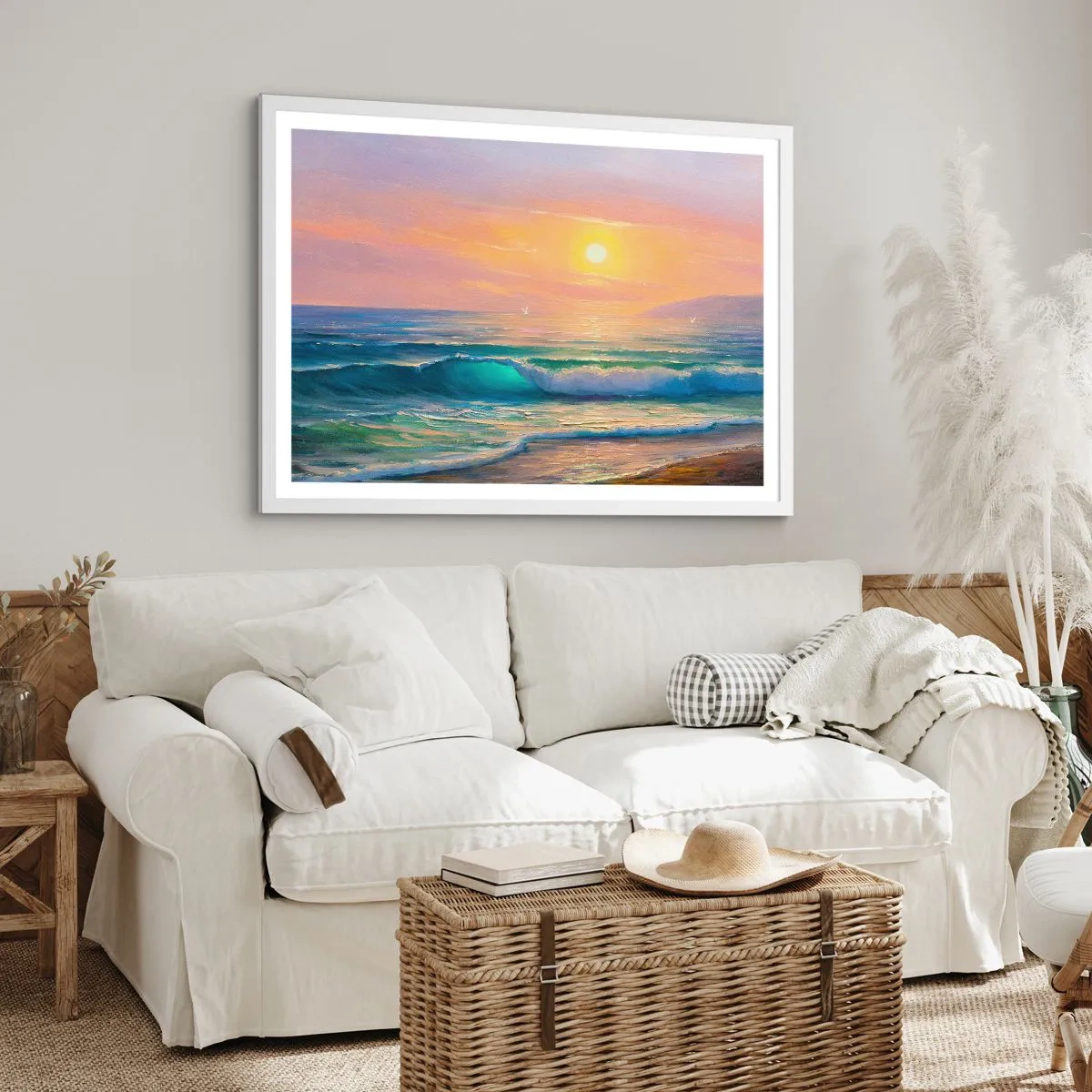 Poster in einem weißen Rahmen - Ein türkisfarbenes Lied der Wellen - 70x50 cm