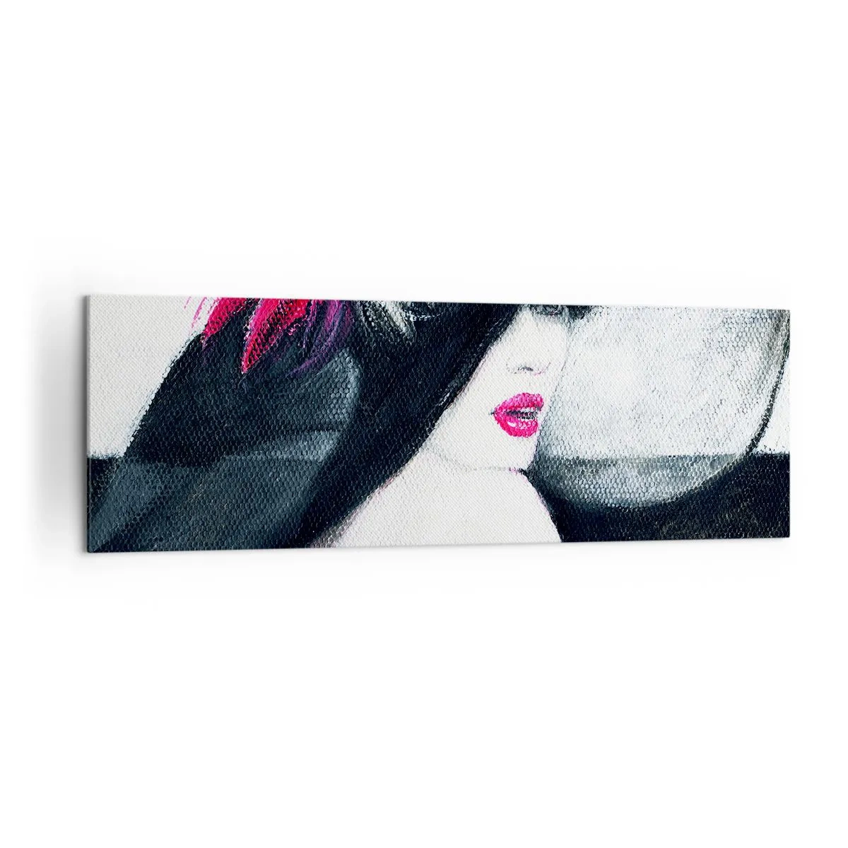 Bild auf Leinwand - Leinwandbild - Stilvolle Frau mit Federhut - 160x50cm - Immer ein Geheimnis - Moderne Wanddekoration für Wohnzimmer und Schlafzimmer ARTTOR
