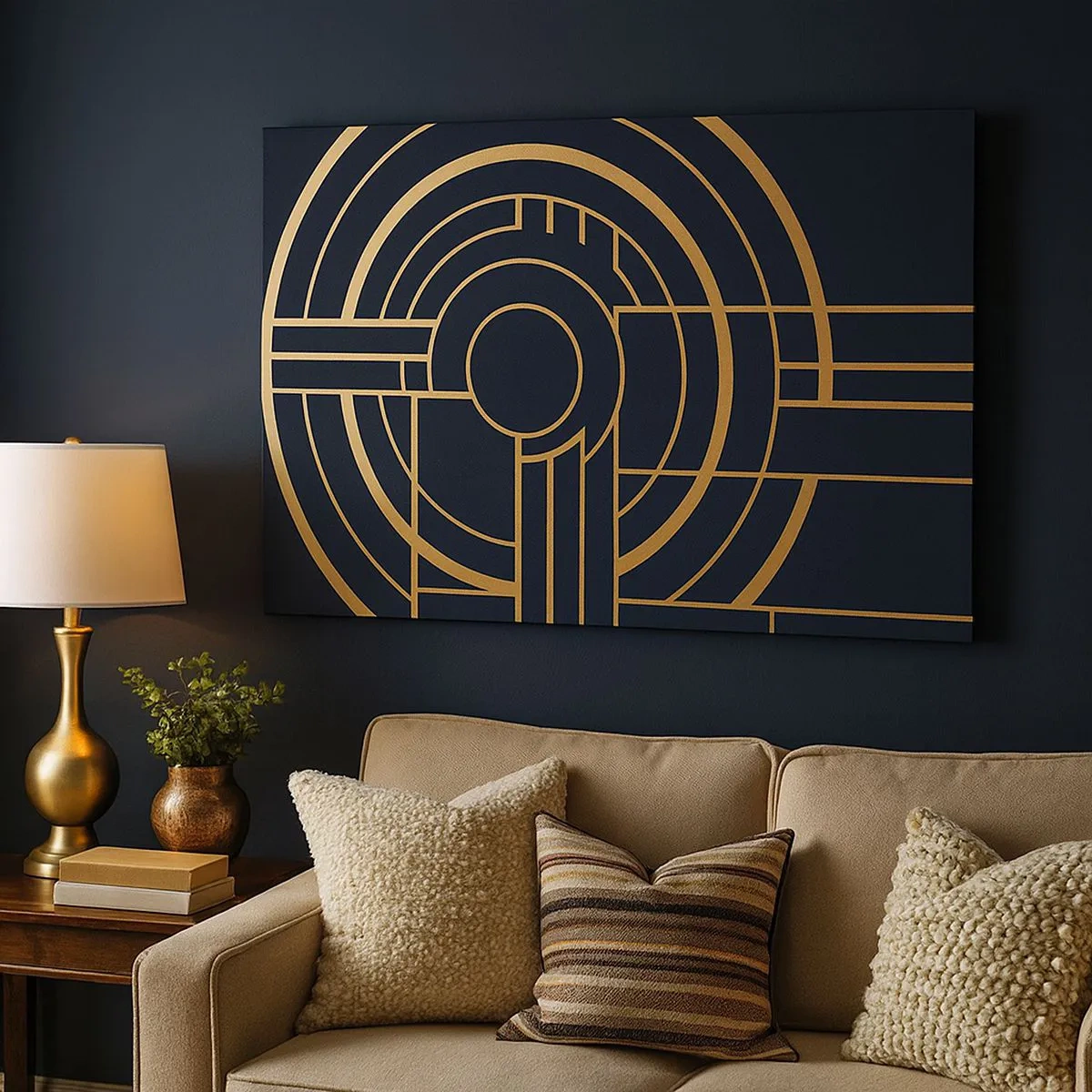 Bild auf Leinwand - Leinwandbild - Geometrisches Muster mit goldenen Linien - 70x50cm - Wendungen der Dinge - Moderne Wanddekoration für Wohnzimmer und Schlafzimmer ARTTOR