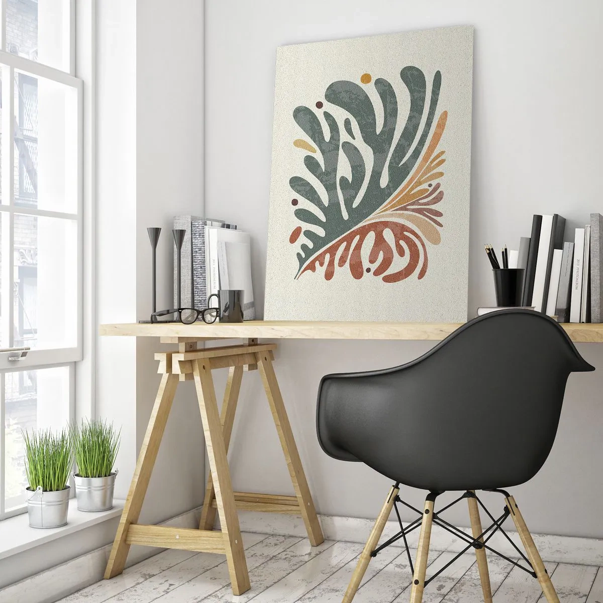 Glasbild - Bild auf glas - Buntes abstraktes Blatt auf hellem Hintergrund - 80x120cm - Mehrfarbiges Blatt - Moderne Wanddekoration für Wohnzimmer und Schlafzimmer ARTTOR
