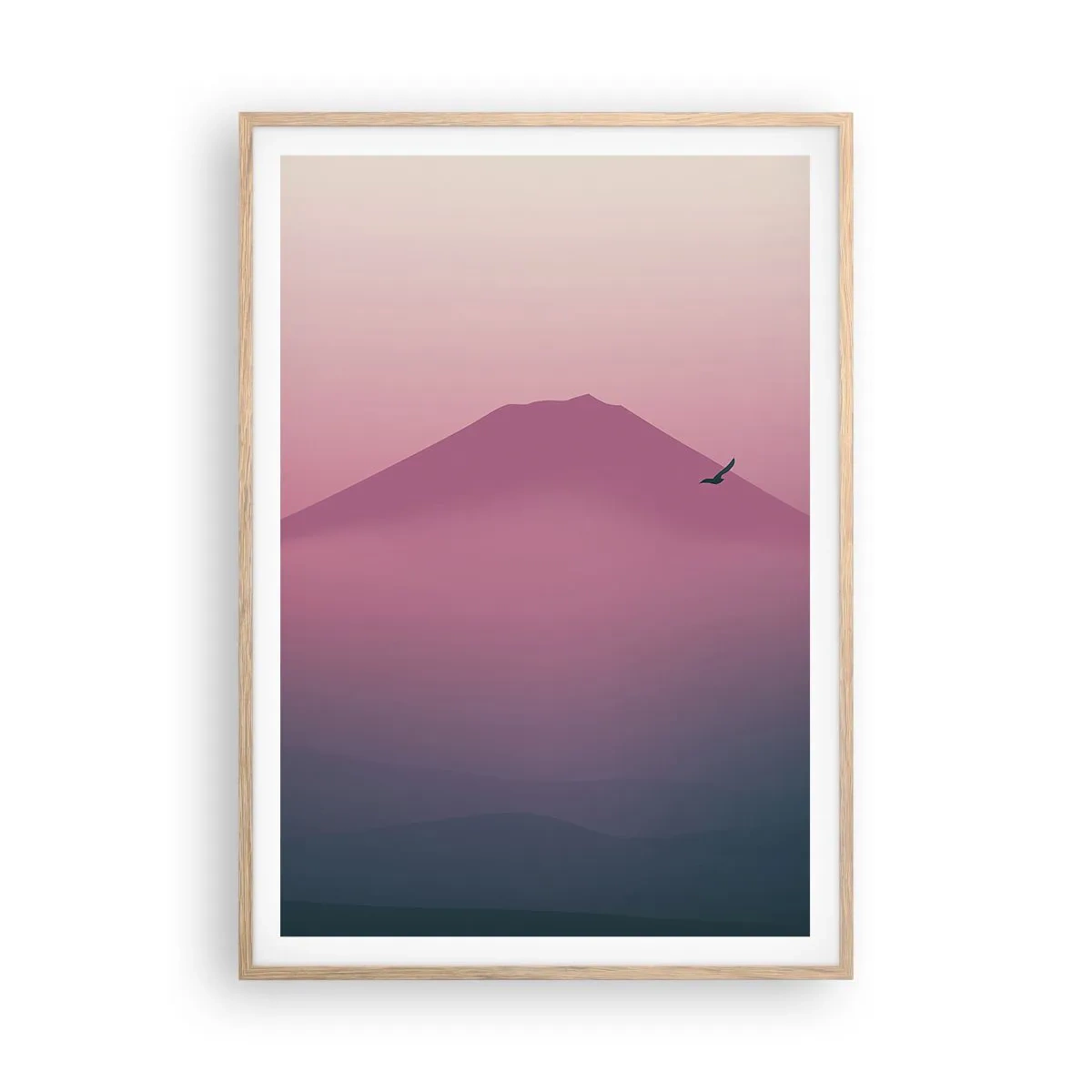 Poster in einem Rahmen aus heller Eiche - Wanderer über den Wolken - 70x100 cm
