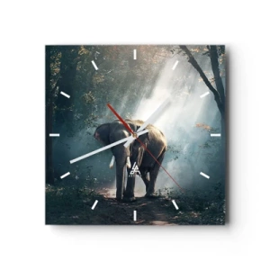 Wanduhr - Glasuhr - Elefant im Waldlicht - 30x30cm - Ein gemütlicher Spaziergang - Moderne Wanddekoration für Wohnzimmer und Schlafzimmer ARTTOR