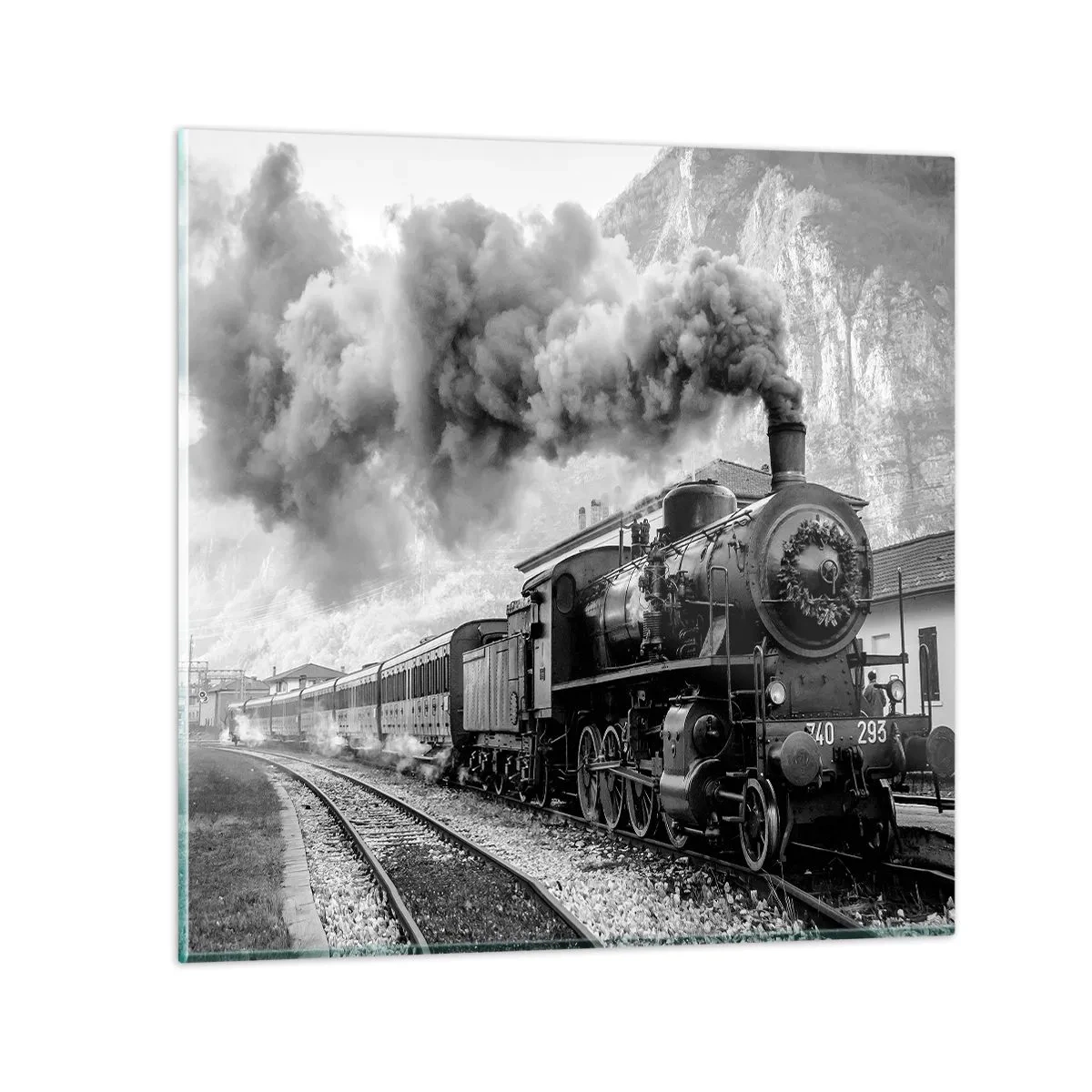 Glasbild - Bild auf glas - Steht am Bahnhof ... - 70x70 cm