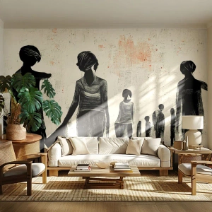 Fototapete Premium Sand - Silhouetten von Menschen vor einem rauen, strukturierten Hintergrund - 100x70cm - Gegen die Einsamkeit - Moderne Wanddekoration für Wohnzimmer und Schlafzimmer ARTTOR