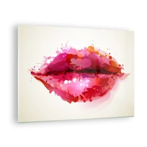 Glasbild - Bild auf glas - Abstrakte Lippen in leuchtenden Farben - 70x50cm - Ein rötlicher Rotton - Moderne Wanddekoration für Wohnzimmer und Schlafzimmer ARTTOR