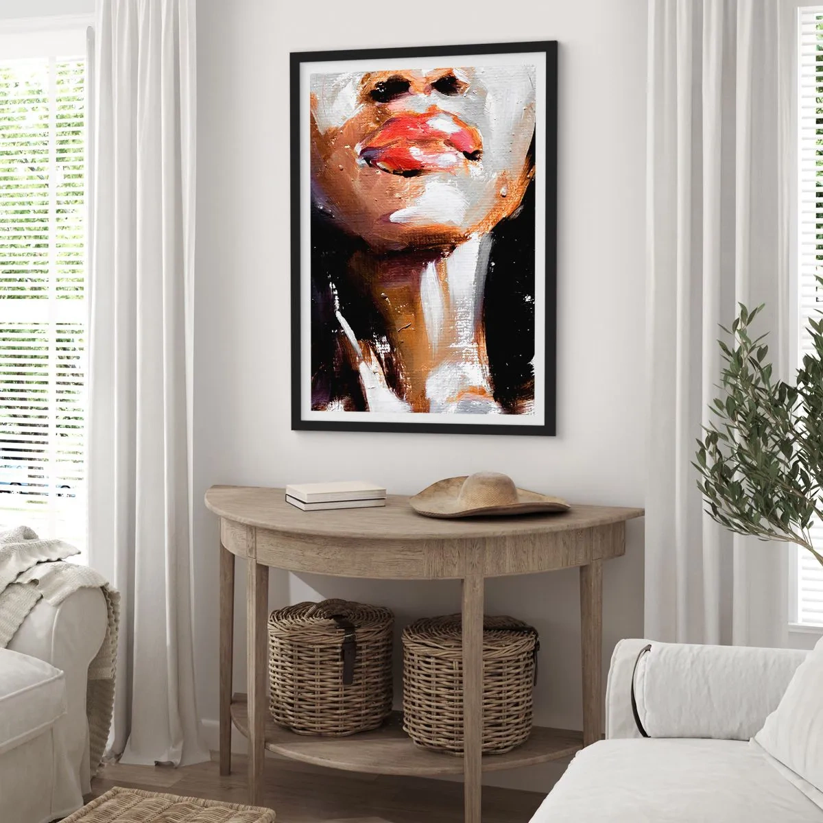 Poster in einem schwarzem Rahmen - Abstraktes Porträt einer Frau mit roten Lippen - 50x70cm - Stolz ohne Vorurteile - Moderne Wanddekoration für Wohnzimmer und Schlafzimmer ARTTOR