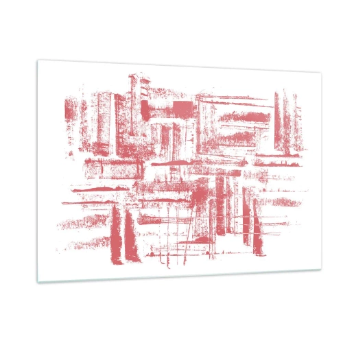 Glasbild - Bild auf glas - Eine abstrakte Komposition in Rot, die an die Umrisse städtischer Architektur erinnert. - 120x80cm - Die rote Stadt - Moderne Wanddekoration für Wohnzimmer und Schlafzimmer ARTTOR