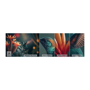 Fototapeten Muster Premium Sand - Wirklich buntes Leben - Vogel, Exotisch, Blume - 100x30 cm