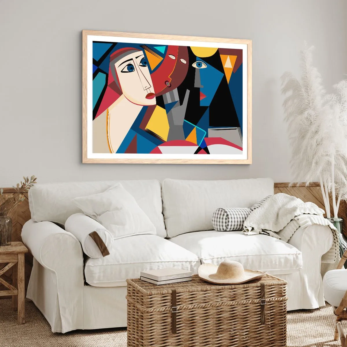 Poster in einem Rahmen aus heller Eiche - Gespräch zwischen Kubisten - 100x70 cm
