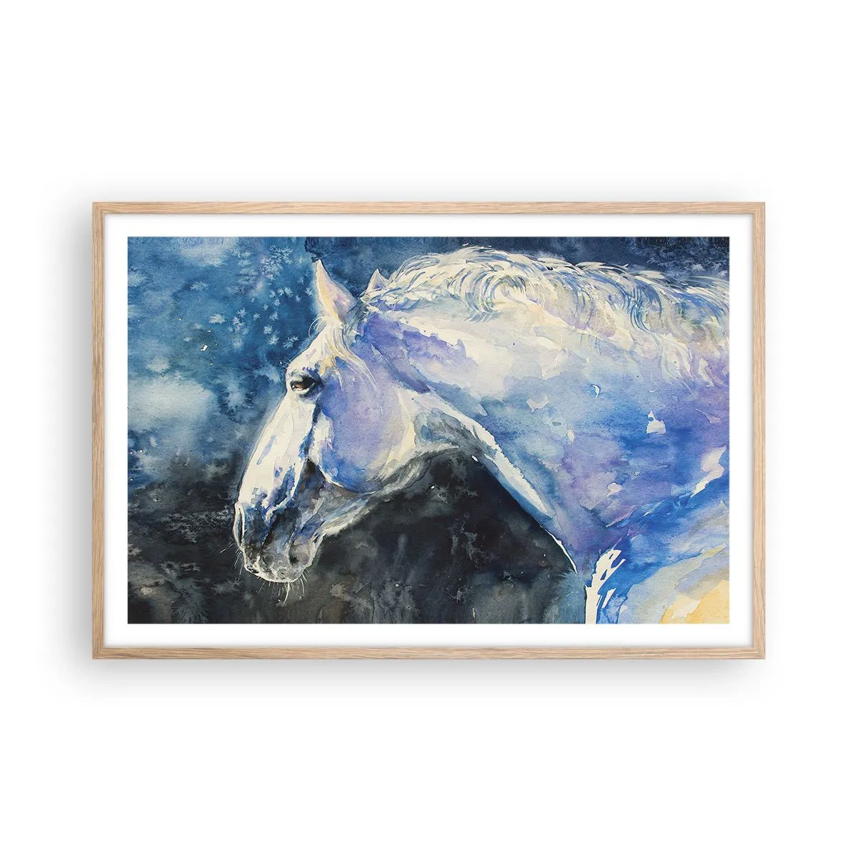 Poster in einem Rahmen aus heller Eiche - Porträt in blauem Glanz - 91x61 cm