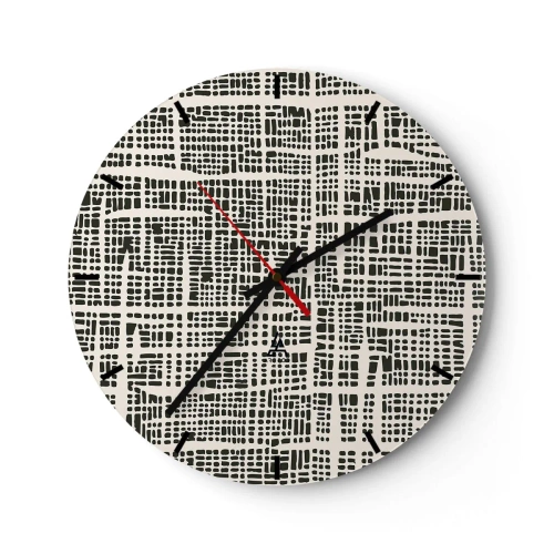 Wanduhr - Glasuhr - Geometrisches, schwarz-cremefarbenes Muster mit unregelmäßigen Punkten - 30x30cm - Gewebte Komposition - Moderne Wanddekoration für Wohnzimmer, Küche und Schlafzimmer ARTTOR