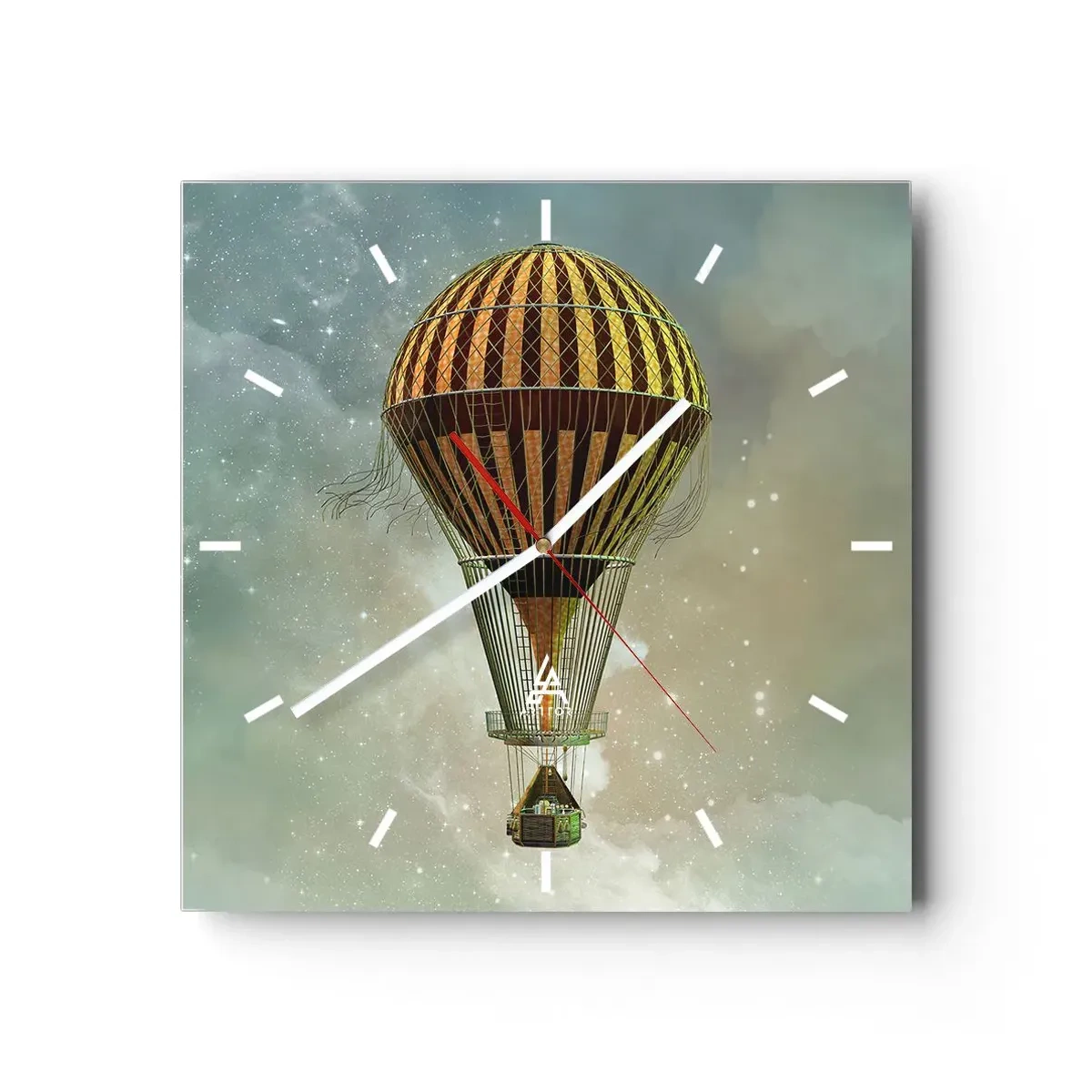 Wanduhr - Glasuhr - Ein Heißluftballon, der zwischen den Wolken schwebt - 30x30cm - Pionierflüge - Moderne Wanddekoration für Wohnzimmer und Schlafzimmer ARTTOR