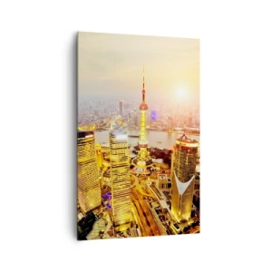 Bild auf Leinwand - Leinwandbild - Stadtpanorama mit Wolkenkratzern bei Sonnenuntergang - 80x120cm - Asiatischer Traum - Moderne Wanddekoration für Wohnzimmer und Schlafzimmer ARTTOR