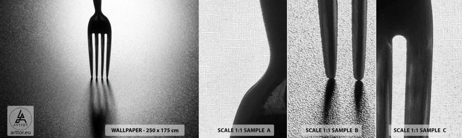 Fototapeten Muster Premium Canvas - Licht und Schatten - Gabel, Besteck, Küche - 100x30 cm