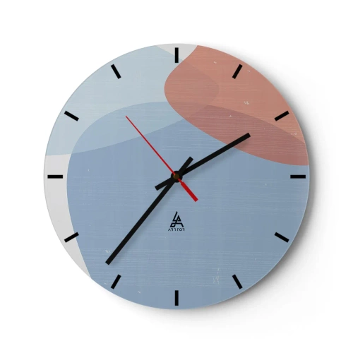 Wanduhr - Glasuhr - Eine abstrakte Form in Blau und Terrakotta auf hellem Hintergrund. - 30x30cm - Pastellbeziehungen - Moderne Wanddekoration für Wohnzimmer, Küche und Schlafzimmer ARTTOR