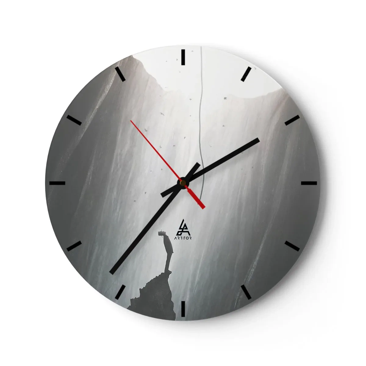 Wanduhr - Glasuhr - Eine Figur, die am Rand einer Klippe zwischen monumentalen Felsen steht - 30x30cm - Es gibt immer einen Ausweg - Moderne Wanddekoration für Wohnzimmer, Küche und Schlafzimmer ARTTOR