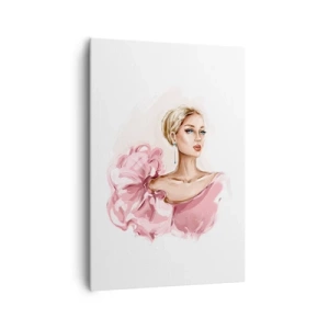 Bild auf Leinwand - Leinwandbild - Porträt einer Frau in einem rosa Kleid vor hellem Hintergrund - 70x100cm - Wie gemalt ... - Moderne Wanddekoration für Wohnzimmer und Schlafzimmer ARTTOR