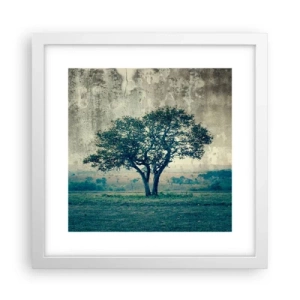 Poster in einem weißen Rahmen - Ein Apfelbaum auf blauem Feld? - 30x30 cm