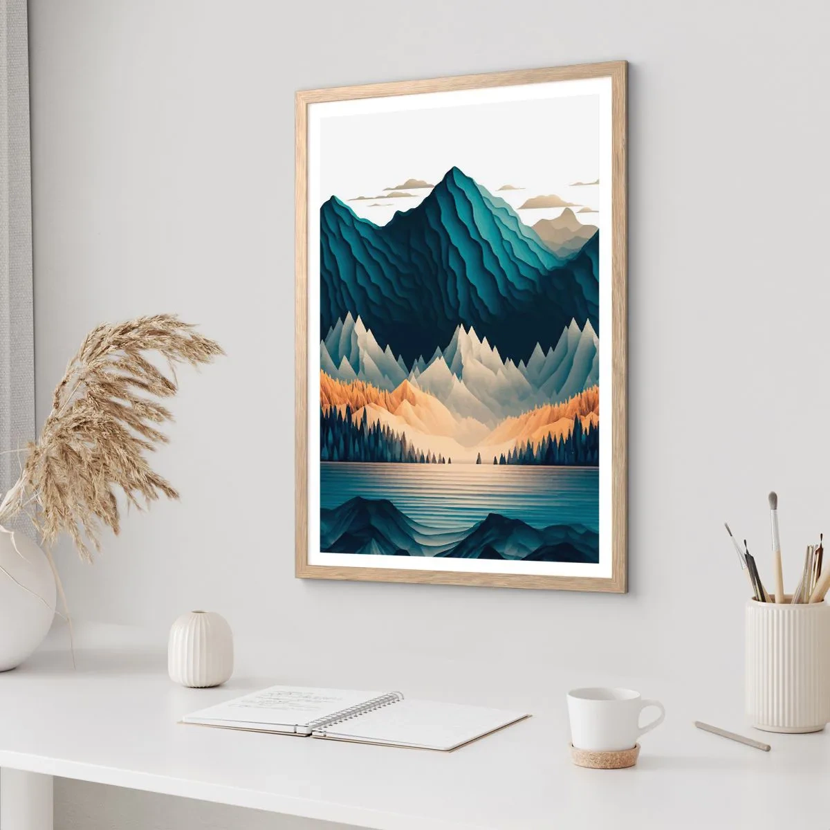 Poster in einem Rahmen aus heller Eiche - Perfekte Berglandschaft - 40x50 cm