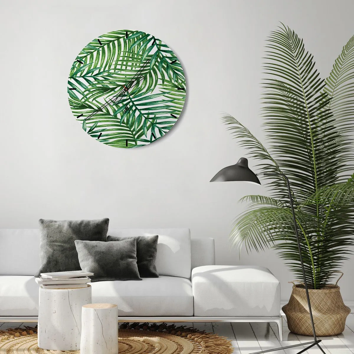 Wanduhr - Glasuhr - Grüne Palmblätter in dichter Anordnung - 30x30cm - Unter dem grünen Baldachin - Moderne Wanddekoration für Wohnzimmer, Küche und Schlafzimmer ARTTOR