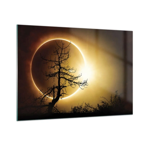 Glasbild - Bild auf glas - Sonnenfinsternis hinter dem Baum - 100x70cm - Totale Finsternis - Moderne Wanddekoration für Wohnzimmer und Schlafzimmer ARTTOR