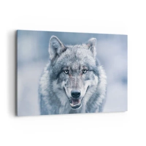 Bild auf Leinwand - Leinwandbild - Ein Wolf mit intensivem Blick in einer Winterlandschaft - 120x80cm - Werden Sie die Herausforderung annehmen? - Moderne Wanddekoration für Wohnzimmer und Schlafzimmer ARTTOR