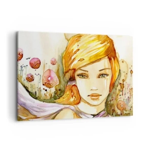 Bild auf Leinwand - Leinwandbild - Porträt einer Frau in Aquarellfarben mit intensivem Blick - 100x70cm - Ein smaragdgrüner Look, der die Wut beruhigt - Moderne Wanddekoration für Wohnzimmer und Schlafzimmer ARTTOR