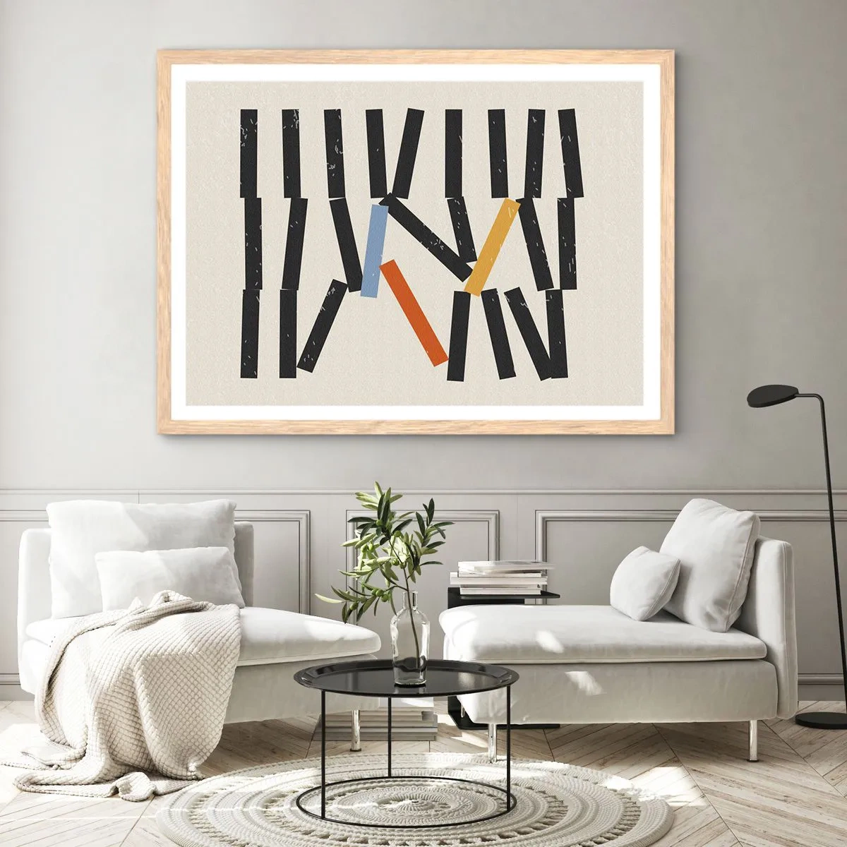 Poster in einem Rahmen aus heller Eiche - Domino – Komposition - 91x61 cm