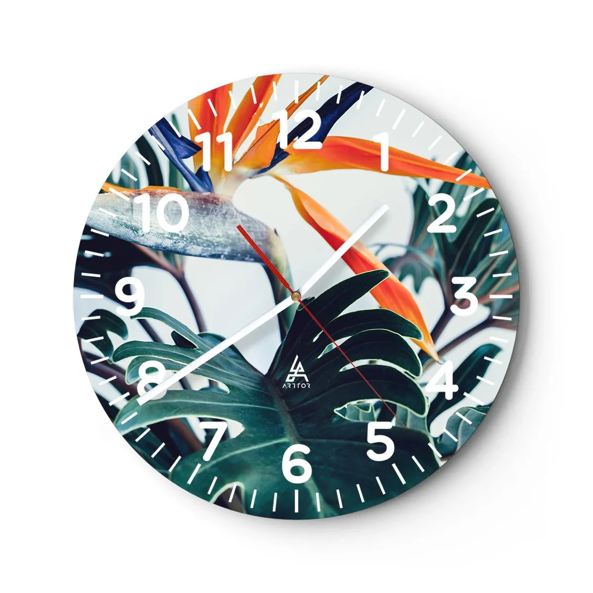 Wanduhr - Glasuhr - Vogelbusch - 40x40 cm