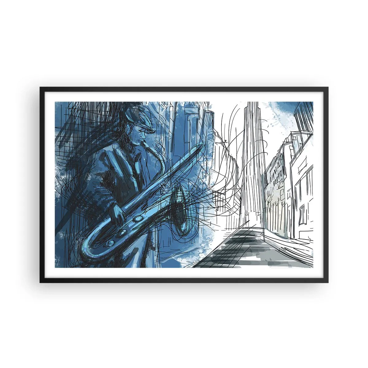 Poster in einem schwarzem Rahmen - Urbane Rhapsodie - 91x61 cm
