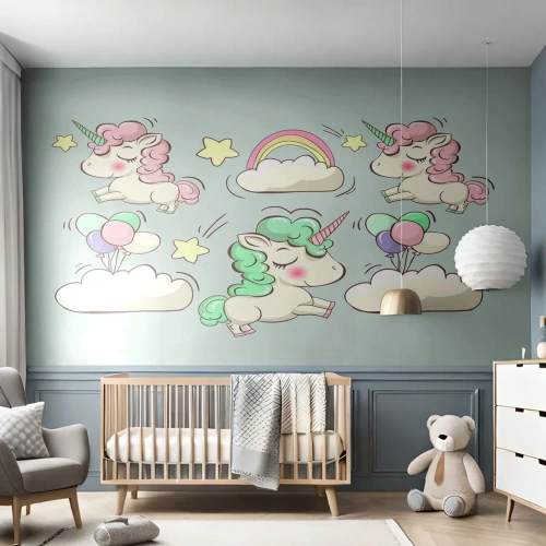 Selbstklebende Fototapete Deluxe Sticker - Sicherlich gibt es... - Für Kinder, Einhorn, Märchen - 100x70 cm