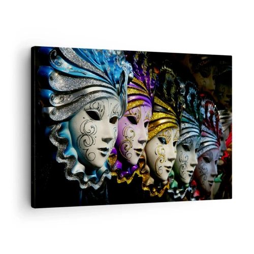 Bild auf Leinwand - Leinwandbild - Venezianische Masken in verschiedenen Farben mit dekorativen Mustern - 70x50cm - Geheimnis in Gold und Silber - Moderne Wanddekoration für Wohnzimmer und Schlafzimmer ARTTOR
