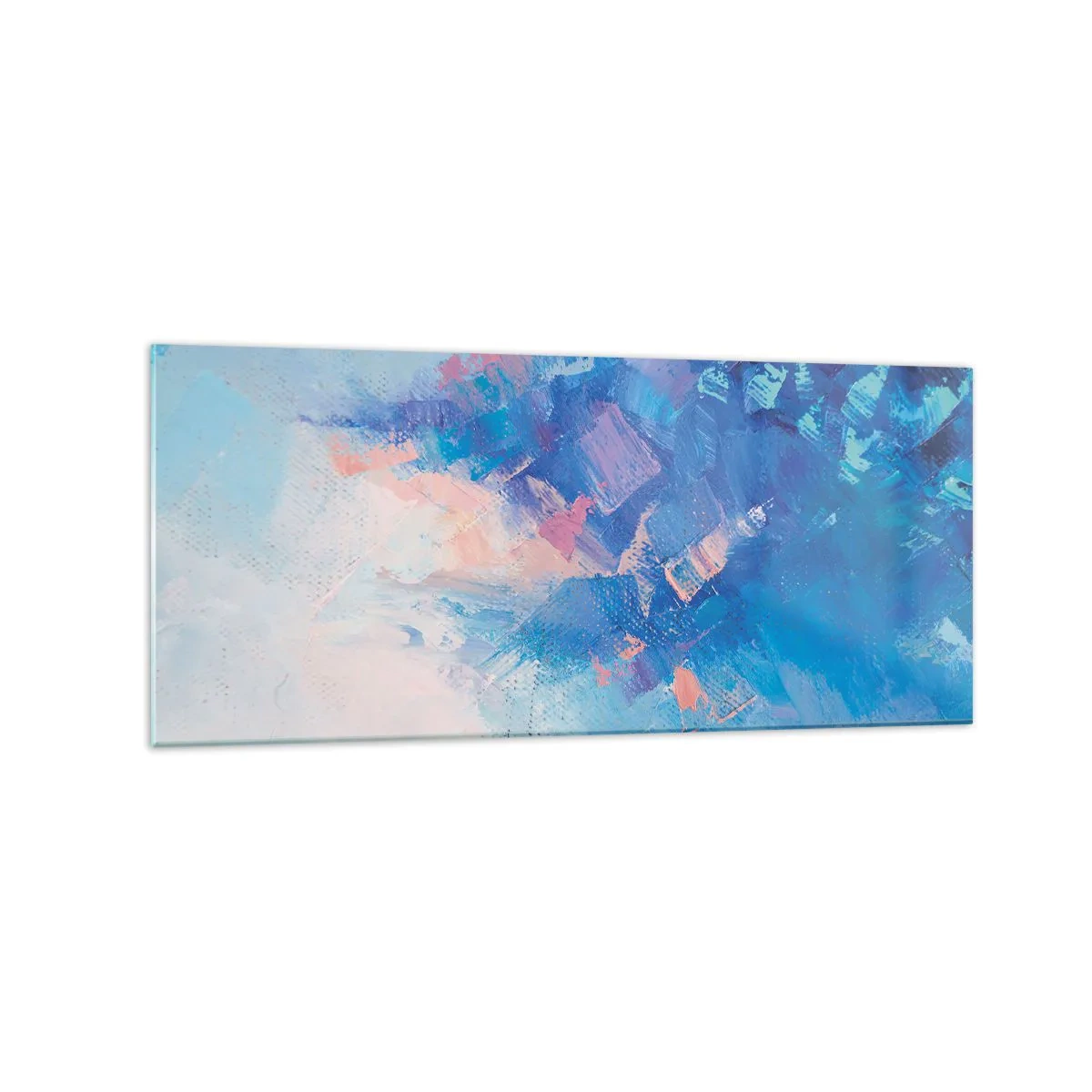 Glasbild - Bild auf glas - Abstrakte Komposition in Blau- und Rosatönen - 120x50cm - Winter-Abstraktion - Moderne Wanddekoration für Wohnzimmer und Schlafzimmer ARTTOR