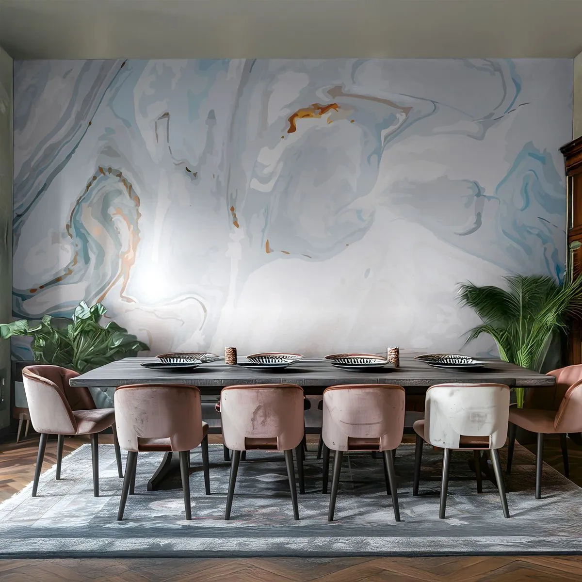 Fototapete Premium Sand - Marmorabstraktion in kühlen Blau- und Weißtönen - 100x70cm - Das Weiß wird erhoben - Moderne Wanddekoration für Wohnzimmer und Schlafzimmer ARTTOR