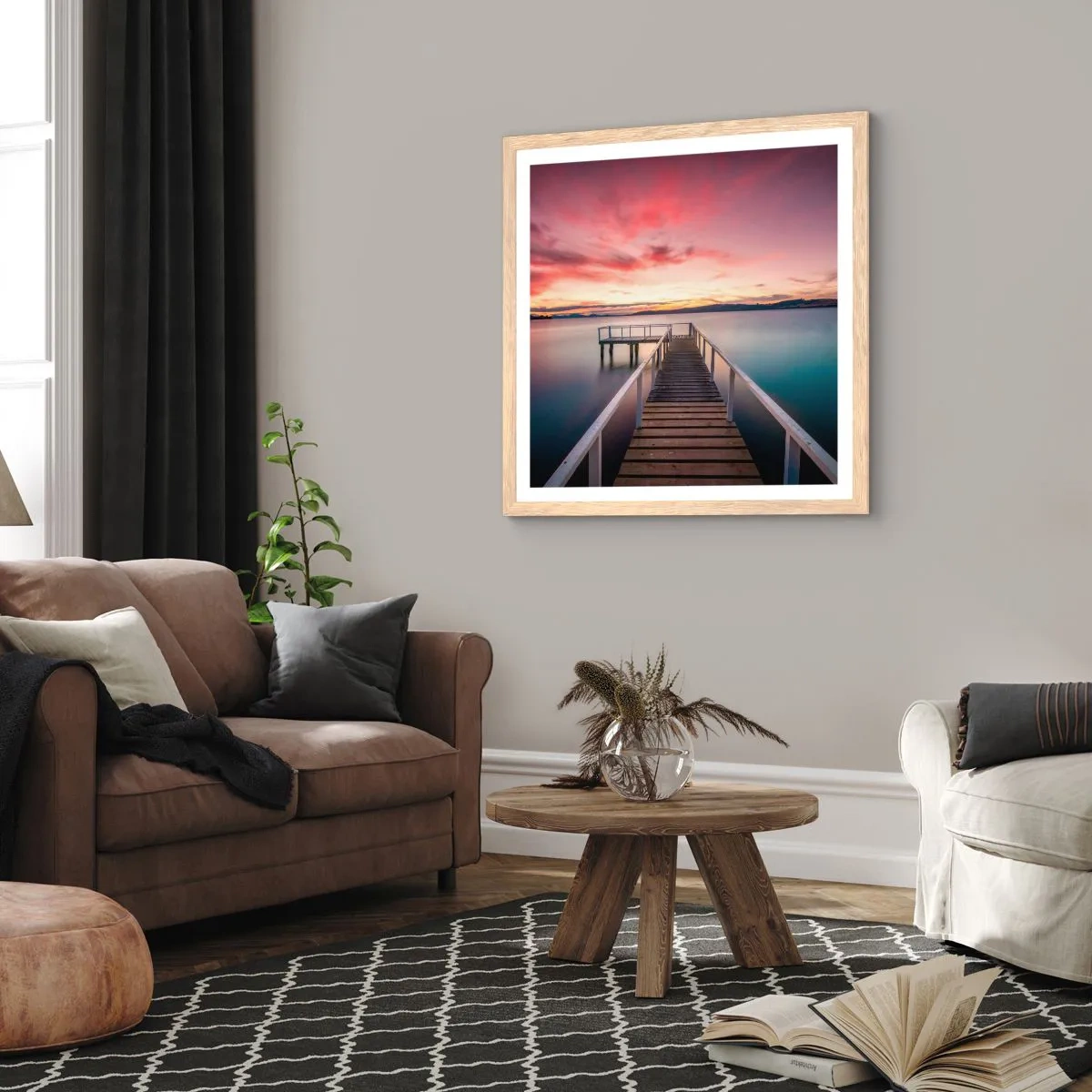 Poster in einem Rahmen aus heller Eiche - Die sanfte Flamme des Abends - 40x40 cm