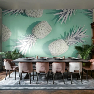 Fototapete Premium Sand - Stilvolle Ananas auf pastellfarbenem Hintergrund - 100x70cm - Das passt gut zu Minze - Moderne Wanddekoration für Wohnzimmer und Schlafzimmer ARTTOR