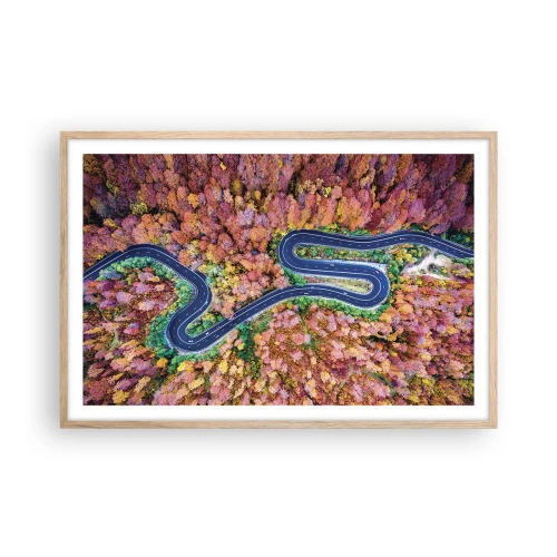 Poster in einem Rahmen aus heller Eiche - Kurvenreicher Weg durch den Wald - 91x61 cm