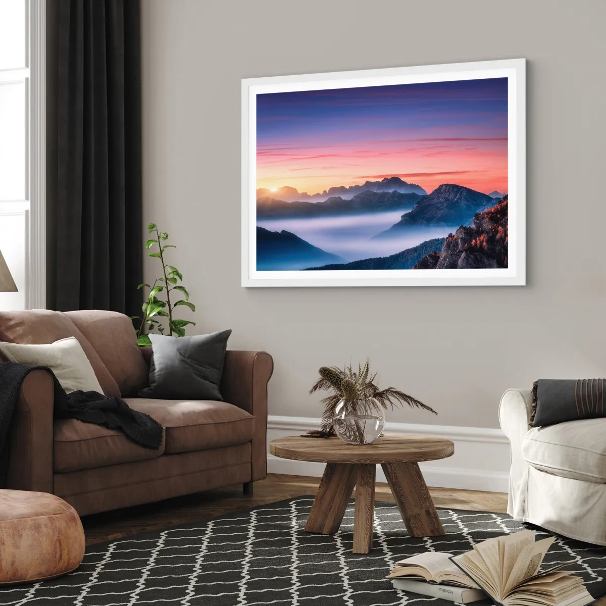 Poster in einem weißen Rahmen - Über die Täler - 40x30 cm