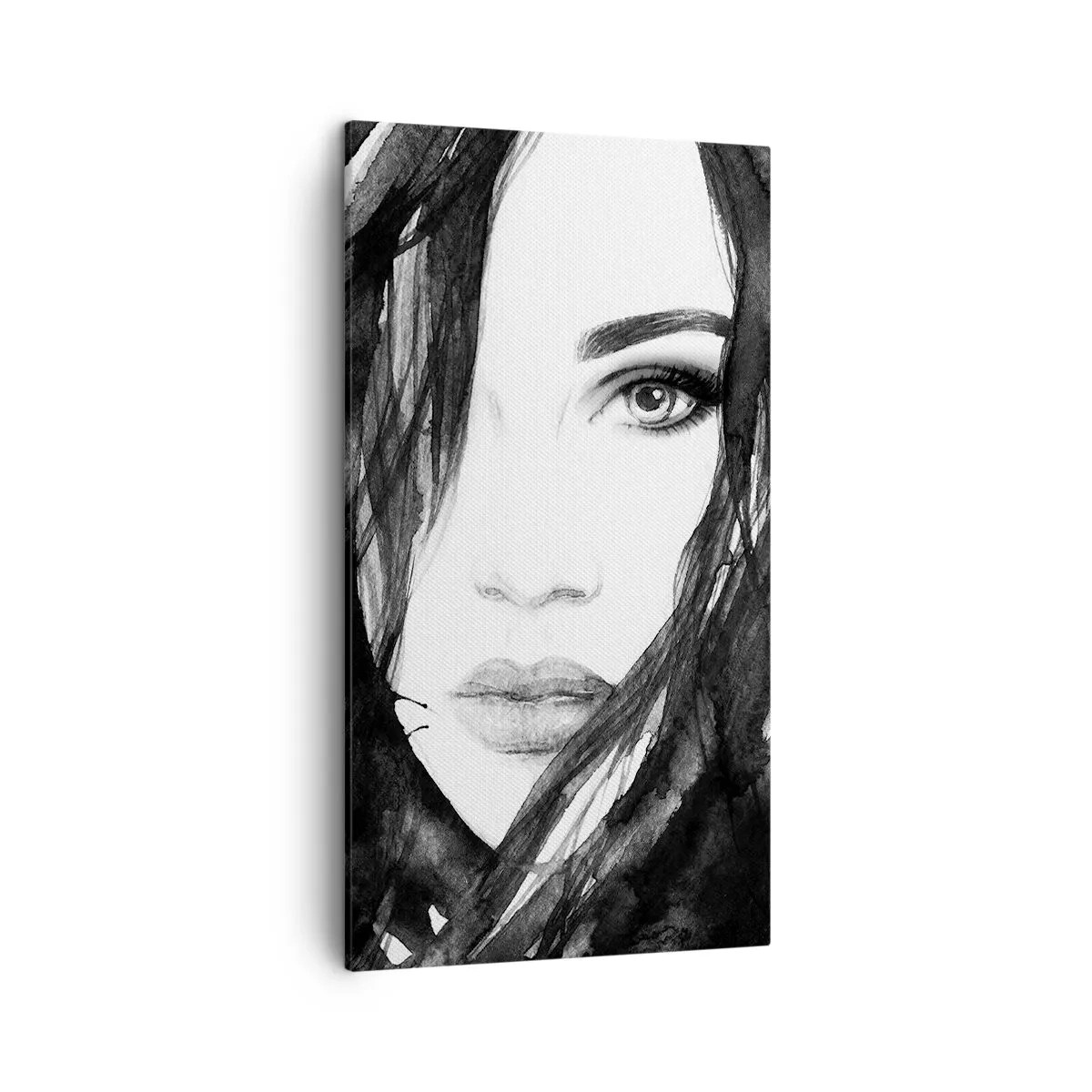 Bild auf Leinwand - Leinwandbild - Porträt einer Dame in Schwarzweiß - 45x80 cm