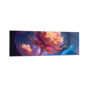 Glasbild - Bild auf glas - Fantasieblumen in einer kosmischen Landschaft - 160x50cm - Andere Welt - Moderne Wanddekoration für Wohnzimmer und Schlafzimmer ARTTOR