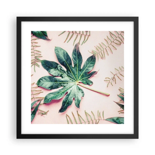 Poster in einem schwarzem Rahmen - Eine Studie von Grün auf einem rosa Hintergrund - 40x40 cm